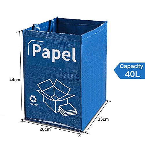 Opret Bolsas Basura Reciclaje 3 Pack Cubo de Reciclaje Separadas con Asas Gran Capacidad 40L para Papel, Vidrio y Plástico, Ideal para Hogar/Oficina/Interior/Exterior