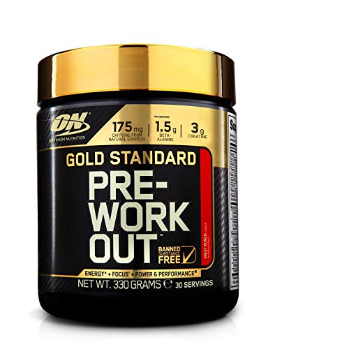 Optimum Nutrition Gold Standard Pre Workout en Polvo, Bebida Energética con Creatina Monohidratada, Beta Alanina, Cafeína y Vitamina B Complex, Fruit Punch, 30 Porciones, 330g, Embalaje Puede Variar