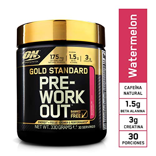 Optimum Nutrition Gold Standard Pre Workout en Polvo, Bebida Energética con Creatina Monohidratada, Beta Alanina, Cafeína y Vitamina B Complex, Sandía, 30 Porciones, 330g, Embalaje Puede Variar