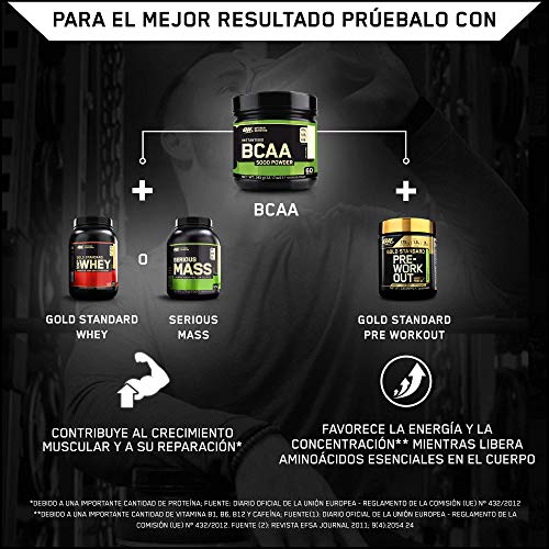 Optimum Nutrition ON BCAA 5000 en Polvo, Suplementos Deportivos, Rico en Aminoacidos Ramificados y Esenciales, sin Azúcar, sin sabor, 60 porciones, 345 g