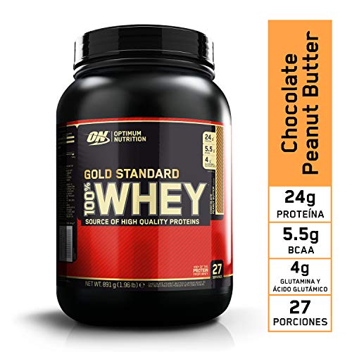 Optimum Nutrition ON Gold Standard 100% Whey Proteína en Polvo Suplementos Deportivos, Glutamina y Aminoacidos, BCAA, Chocolate Mantequilla de Cacahuete, 27 porciones, 891 g, Embalaje puede variar