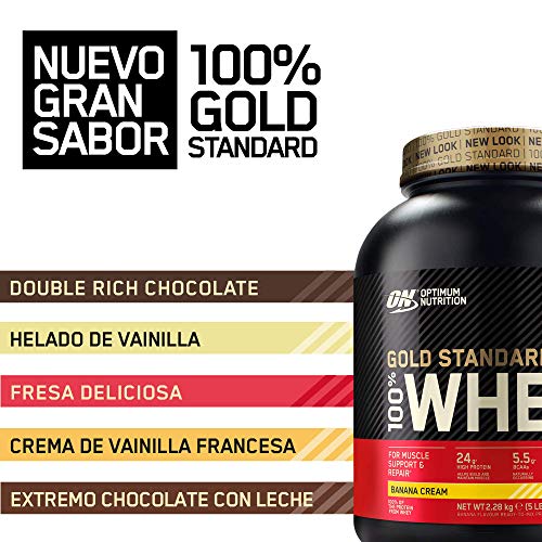 Optimum Nutrition ON Gold Standard 100% Whey Proteína en Polvo Suplementos Deportivos, Glutamina y Aminoacidos, BCAA, Crema de Plátano, 76 Porciones, 2.28kg, Embalaje Puede Variar
