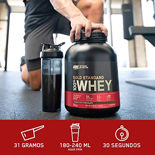 Optimum Nutrition ON Gold Standard 100% Whey Proteína en Polvo Suplementos Deportivos, Glutamina y Aminoacidos, BCAA, Double Rich Chocolate, 146 Porciones, 4.54kg, Embalaje Puede Variar