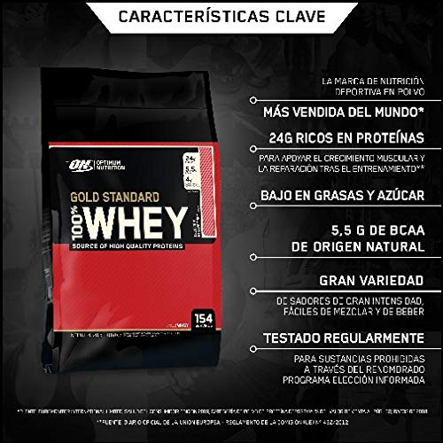 Optimum Nutrition ON Gold Standard 100% Whey Proteína en Polvo Suplementos Deportivos, Glutamina y Aminoacidos, BCAA, Fresa Deliciosa, 154 porciones, 4.54 kg, Embalaje puede variar