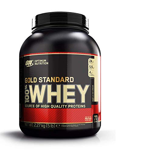 Optimum Nutrition ON Gold Standard 100% Whey Proteína en Polvo Suplementos Deportivos, Glutamina y Aminoacidos, BCAA, Helado de Vainilla, 73 porciones, 2.27 kg, Embalaje puede variar