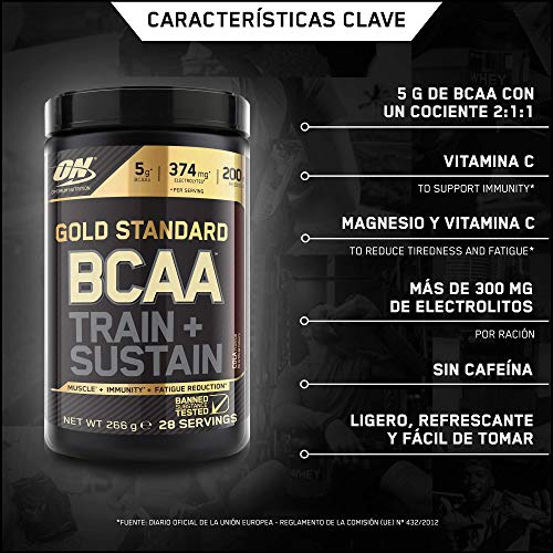 Optimum Nutrition ON Gold Standard BCAA Polvo, Suplementos Deportivos con Aminoacidos, Vitamina C, Zinc, Magnesio y Electrolitos, Cola, 28 Porciones, 266g, Embalaje Puede Variar