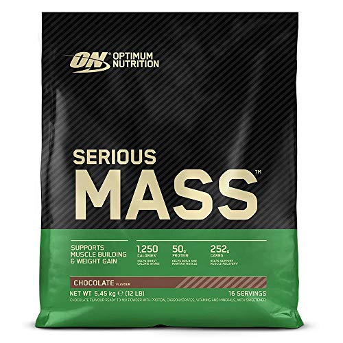 Optimum Nutrition ON Serious Mass Proteina en Polvo Mass Gainer Alto en Proteína, con Vitaminas, Creatina y Glutamina, Chocolate, 16 Porciones, 5.45 kg, Embalaje Puede Variar