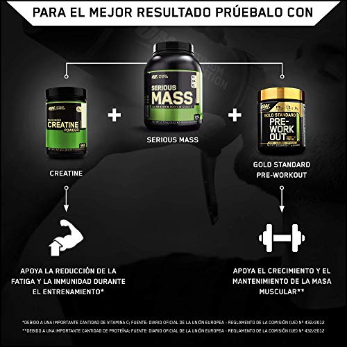 Optimum Nutrition ON Serious Mass Proteina en Polvo Mass Gainer Alto en Proteína, con Vitaminas, Creatina y Glutamina, Vainilla, 8 Porciones, 2.73kg, Embalaje Puede Variar