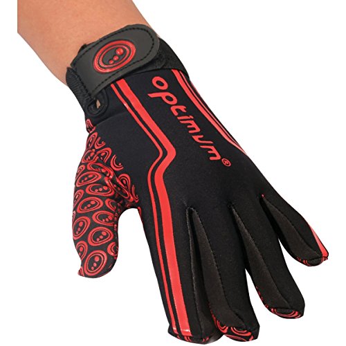 Optimum Velocity Guantes de Rugby Junior, Unisex Juventud, Negro/Rojo, 2X-Pequeño