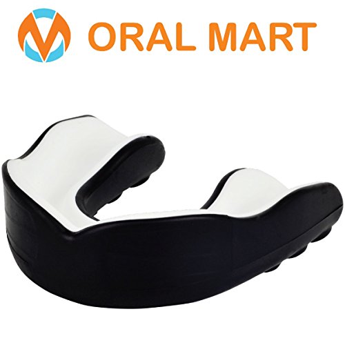 Oral Mart Jóvenes Boca Protector para niños - Juvenil Protector bucal para el Karate (con Funda Gratis) Adulto (Edad 11 y Arriba) Negro/Blanco