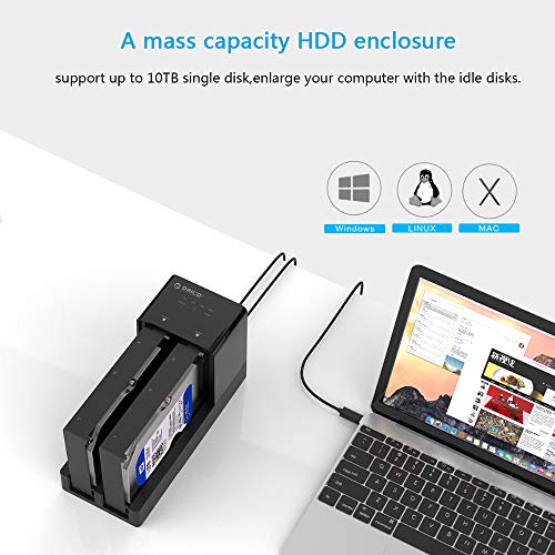 ORICO Base de conexion Disco Duro con 12V4A Adaptador de Corriente, USB 3.0 a SATA Doble Bahía Docking Station para 2.5'' y 3.5'' SATA HDD/SSD (Offline Clon/Copia/UASP, LED Indicador)