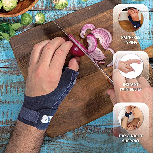 Órtesis Neopreno Para Pulgar - La ferula pulgar Actesso es perfecta para dolor de pulgar, tendinitis, esguinces y distensiones - izquierda o derecha - tamaño universal (Izquierda, Azul)