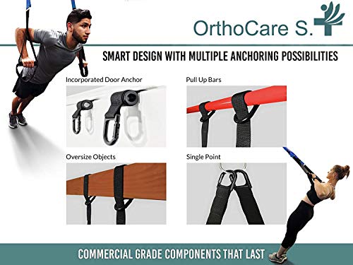 Ortho Care S Fitness - Entrenamiento en Suspension/Funcional con Cuerdas. Kit Multifuncion Gimnasia - Fortalecimiento, Resistencia y Tonificacion Muscular. con Anclaje para Puerta.…