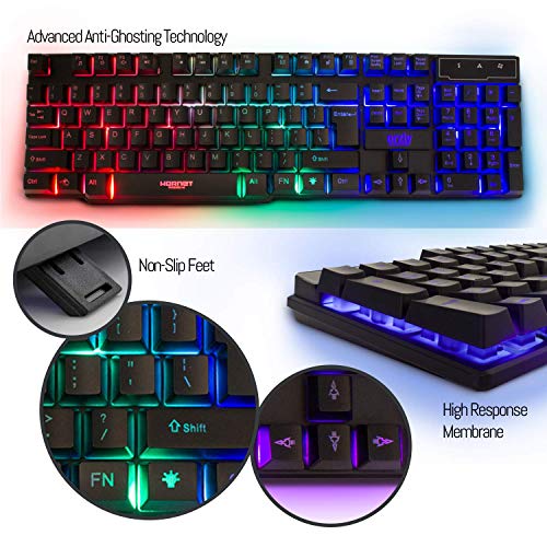 Orzly Teclado y Raton Gaming - Combo Ratón y Teclado USB [RGB LED Retroiluminación], Cascos Gamer, Alfombrilla de Ratón - Para Usuarios PC, Xbox y PS4 [Hornet RX250]