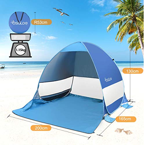 Osaloe Tienda instantánea, Tienda de Playa Portátil para 1-3 Personas, Tienda de Campaña Impermeable para Camping, Senderismo, Viajes, Pesca, Picnic y Deportes al Aire Libre (Azul)