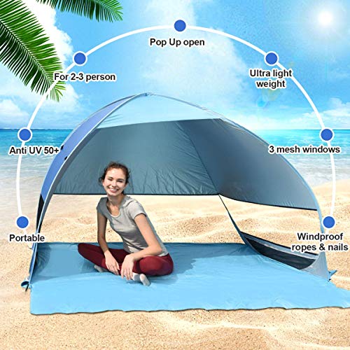 Osaloe Tienda instantánea, Tienda de Playa Portátil para 1-3 Personas, Tienda de Campaña Impermeable para Camping, Senderismo, Viajes, Pesca, Picnic y Deportes al Aire Libre (Azul)