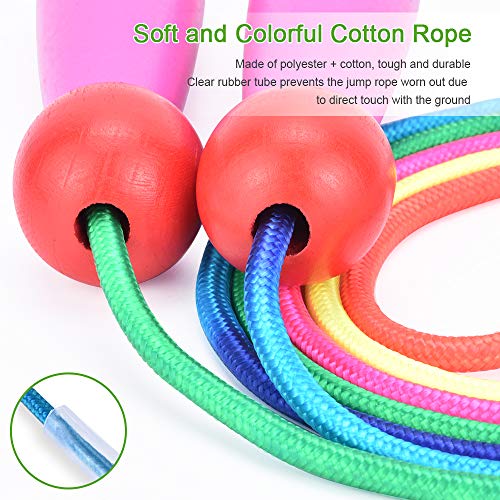 OTraki Cuerda Saltar Niños 2 Pack 2M Comba Saltar Ajustable con Mango de Madera y Cuerda de Algodón Skipping Rope 5-10 Años para el Juego Escolar o Actividad al Aire Libre, Rosa