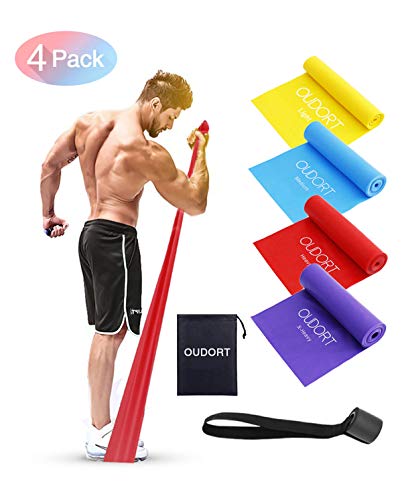 Oudort Bandas Elásticas Musculacion, Set de 4 1.8M Bandas de Resistencia Fitness sin Látex con Anclaje Puerta para Hombre, Mujer, Ejercicios de Musculares, Glúteos, Piernas, Fémur y Yoga en Casa y Gym