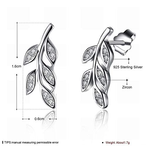 OUHUI Pendientes de Rama de Olivo Se?ora de la Joyería/Acero Inoxidable/Hipoalergénico/Brillo de Plata/Peque?o Y Delicado/Plata de Ley 925 / Pendientes de Circonita Moda salvaje/C