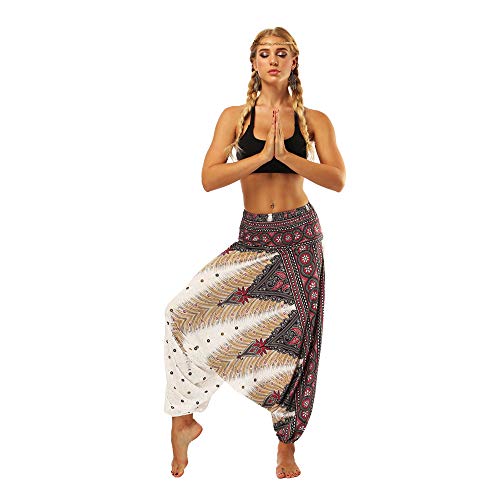 Oukeep Pantalones De Yoga De Fitness con Estampado Digital Holgado, Pantalones De Baile Casual Livianos Y Florales, Adecuados para Deportes De Ocio Y Yoga