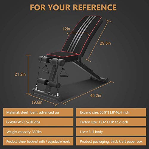 OUNUO Banco de Pesas Ajustable Banco de Entrenamiento Plegable para Ejercicios de Gimnasio en casa, Banco de Ejercicios de inclinación/declive Multiusos