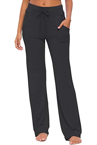 OURCAN Pantalones De Yoga para Mujer con Bolsillos Cordón De Pierna Ancha Salón Recto Suelto Pantalones De Entrenamiento De Entrenamiento Pantalones De Chándal Casuales Activos (Negro, M)