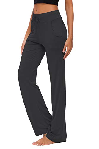 OURCAN Pantalones De Yoga para Mujer con Bolsillos Cordón De Pierna Ancha Salón Recto Suelto Pantalones De Entrenamiento De Entrenamiento Pantalones De Chándal Casuales Activos (Negro, M)