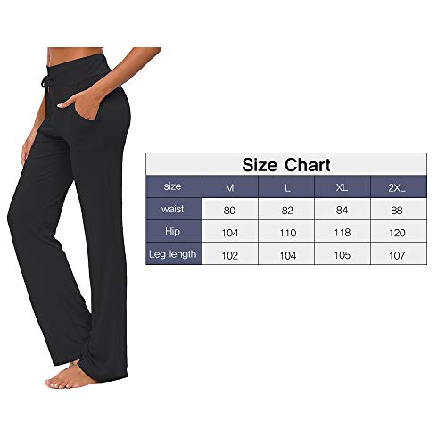 OURCAN Pantalones De Yoga para Mujer con Bolsillos Cordón De Pierna Ancha Salón Recto Suelto Pantalones De Entrenamiento De Entrenamiento Pantalones De Chándal Casuales Activos (Negro, M)