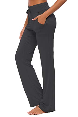 OURCAN Pantalones De Yoga para Mujer con Bolsillos Cordón De Pierna Ancha Salón Recto Suelto Pantalones De Entrenamiento De Entrenamiento Pantalones De Chándal Casuales Activos (Negro, M)