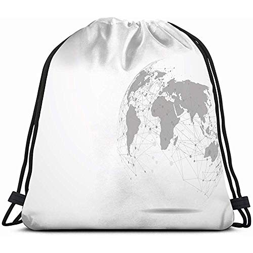 OUSHENGMAOYI Mochila con cordón, conexión de Red Global, Mapa del Mundo, Negocios, financiación, Globo, Mochila con cordón para Gimnasio, Baile