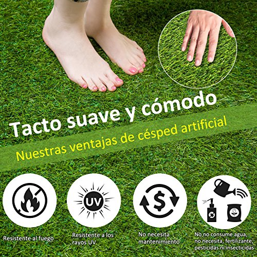 Outsunny Césped Artificial Tipo Alfombra o Estera de Hierba Sintética de Exterior Interior 30x30 25mm para Jardín y Terraza 10 Piezas Densidad 6500