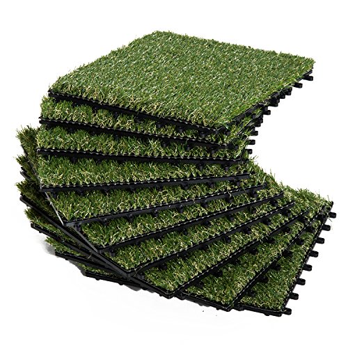 Outsunny Césped Artificial Tipo Alfombra o Estera de Hierba Sintética de Exterior Interior 30x30cm 25mm para Jardín y Terraza 10 Piezas Densidad 11000