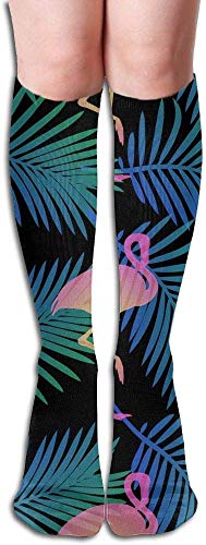 ouyjian Flamingos and Palm Leaf Compression Socks,Knee High Compression Sock for Women & Men - Best for Running,Athletic Sports,Crossfit,Flight Travel Comfortable 751