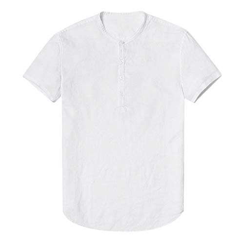 Overdose Camiseta de Hombre Blanco Ofertas Baggy Algodón Lino Color sólido Manga Corta Retro Camisetas Casual Tops para Hombres Blusa