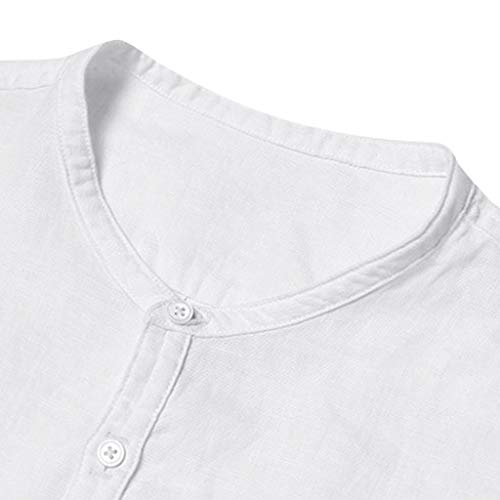 Overdose Camiseta de Hombre Blanco Ofertas Baggy Algodón Lino Color sólido Manga Corta Retro Camisetas Casual Tops para Hombres Blusa