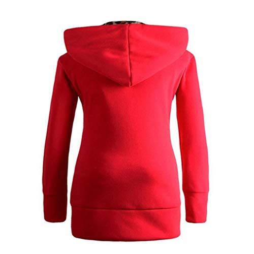 Overdose Las Mujeres MáS De Terciopelo Engrosada con Capucha Linda Dama SuéTer Leopard Cremallera Capa con Capucha Sudadera (x-Large, Rojo)