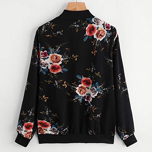 OverDose mujer Overdose eñOras De Las Retro Floral O-Cuello Zipper Up Bomber Mejor Venden Chaqueta Casual Outwear para Mujer S M-negro