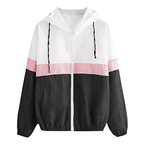 Overdose Nuevo Modelo De Moda Mujeres Manga Larga Patchwork Piel Fina Trajes con Capucha Cremallera Casual Sport Coat Sudadera con Capucha Superior (L, P-Negro)