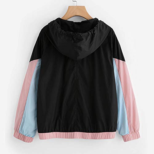 Overdose Nuevo Modelo De Moda Mujeres Manga Larga Patchwork Piel Fina Trajes con Capucha Cremallera Casual Sport Coat Sudadera con Capucha Superior (S, R-Rosa)