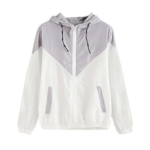 Overdose Nuevo Modelo De Moda Mujeres Manga Larga Patchwork Piel Fina Trajes con Capucha Cremallera Casual Sport Coat Sudadera con Capucha Superior (S, Q-Gris)