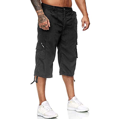 Overdose Pantalones Piratas Hombre Pantalones Outdoor para Hombre Pantalones Multibolsillos con Cintura Elástica hasta La Pantorrilla Pantalon Militar Hombre