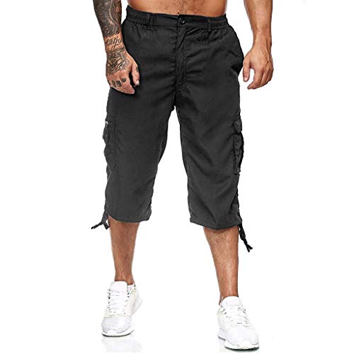 Overdose Pantalones Piratas Hombre Pantalones Outdoor para Hombre Pantalones Multibolsillos con Cintura Elástica hasta La Pantorrilla Pantalon Militar Hombre