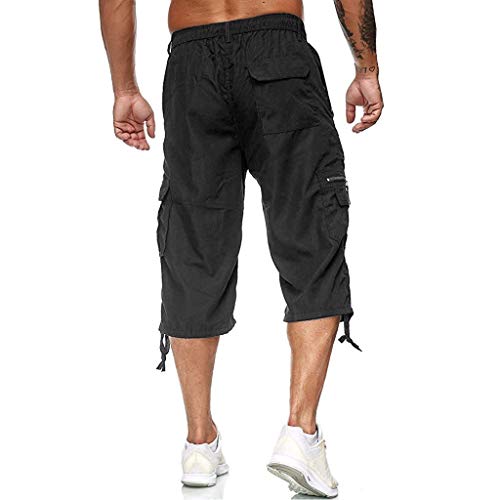 Overdose Pantalones Piratas Hombre Pantalones Outdoor para Hombre Pantalones Multibolsillos con Cintura Elástica hasta La Pantorrilla Pantalon Militar Hombre