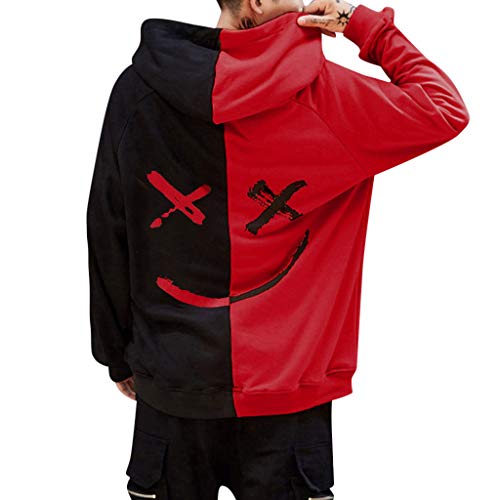 Overdose Sudadera Hombres Patchwork Slim Fit Hoodie OtoñO Moda Outwear Nueva Blusa Adolescente Top 2018 Sudadera (2X-Large, Rojo)