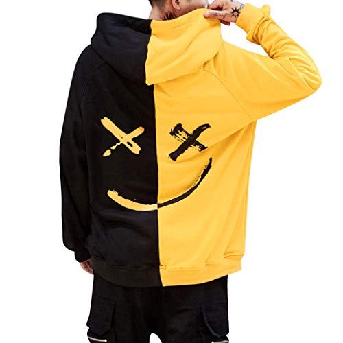 Overdose Sudadera Hombres Patchwork Slim Fit Hoodie OtoñO Moda Outwear Nueva Blusa Adolescente Top 2018 Sudadera (Large, A-Amarillo)