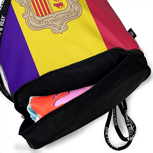 Ovilsm Cord Bag Sackpack Andorra Flag Drawstring Bag Rucksack Shoulder Bags Travel Sport Gym Bag Print - Yoga Runner Daypack Shoe Bags with Zipper and Pockets