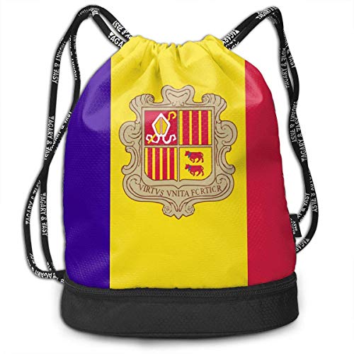 Ovilsm Cord Bag Sackpack Andorra Flag Drawstring Bag Rucksack Shoulder Bags Travel Sport Gym Bag Print - Yoga Runner Daypack Shoe Bags with Zipper and Pockets