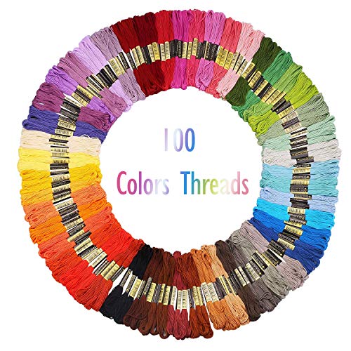 O'woda 166 Piezas Kit de Inicio de Bordado,100 Color Hilos de Bordados kits (8m de largo), 3 Tela de Punto de Cruz, 5 Aros para Bordado y otros Kit de Herramientas de Costura