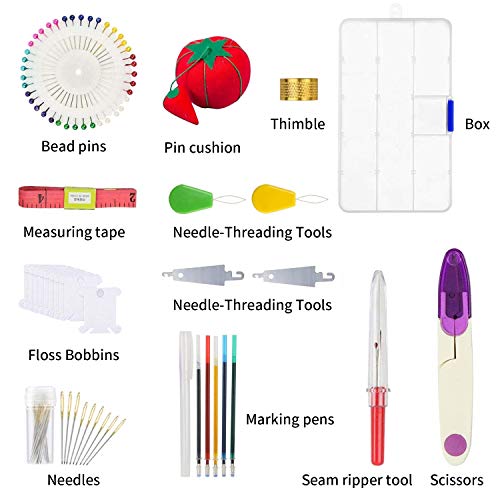 O'woda 166 Piezas Kit de Inicio de Bordado,100 Color Hilos de Bordados kits (8m de largo), 3 Tela de Punto de Cruz, 5 Aros para Bordado y otros Kit de Herramientas de Costura