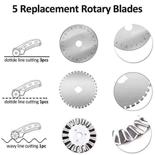 O'woda 5 Piezas Cúter Rotativo 45mm Kit, con 4 Cuchillas de Repuesto para Cortador Giratorio, Multicolor, Rotary Cutter para Tela Patchwork, Costura, Manualidades, DIY (Menta Verde)